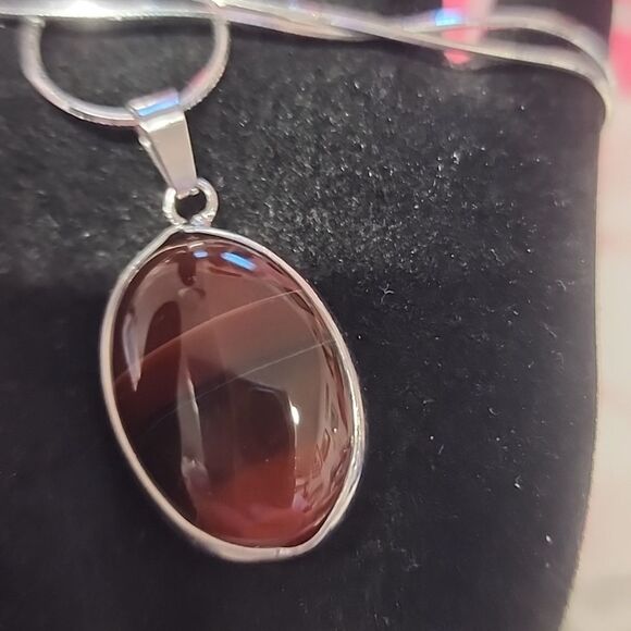 Carnealian Agate on a 24" Diamond Cut Snake 925 Sterling silver Necklace NWT - Picture 3 of 7